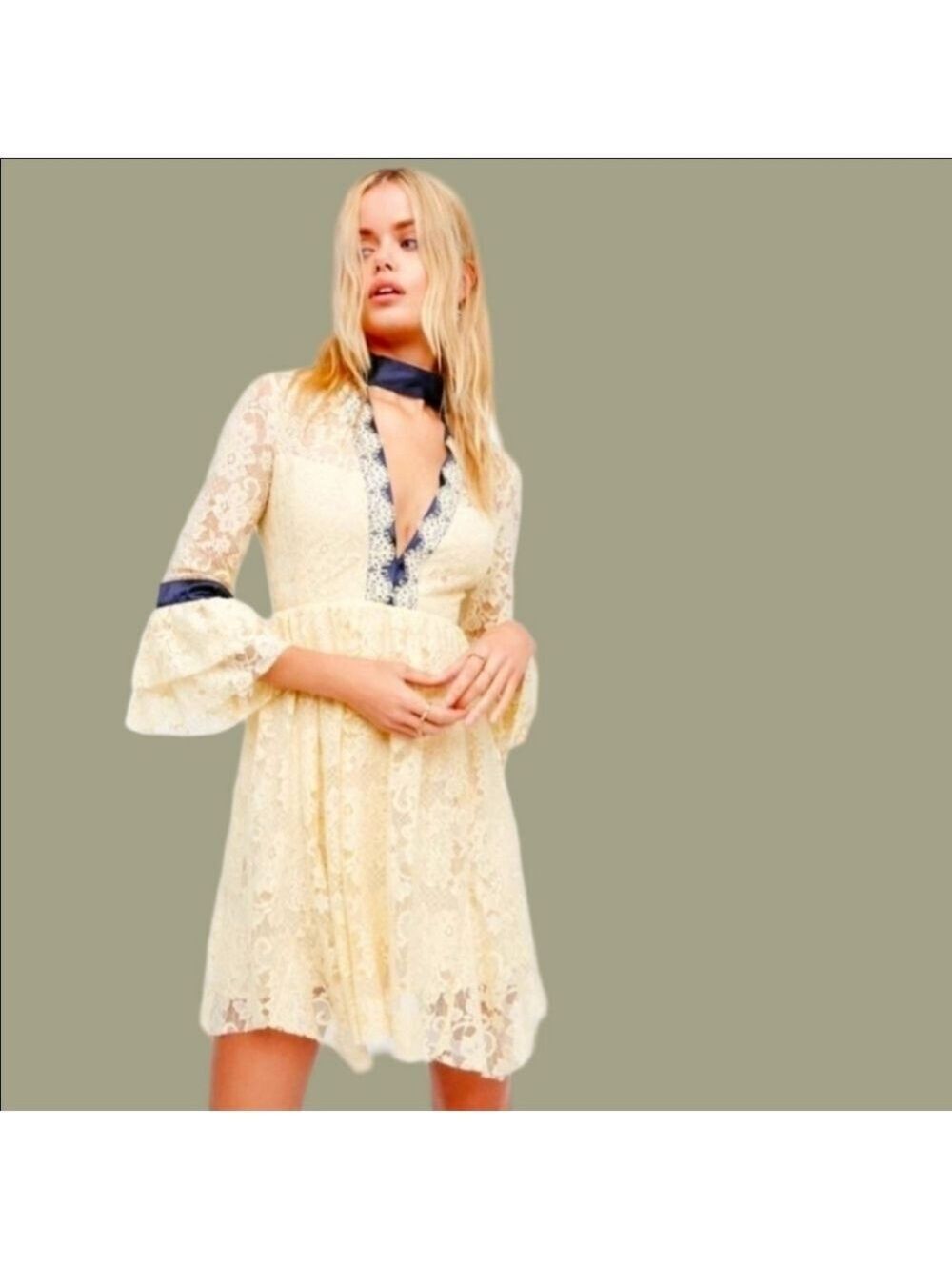 NWT Free People Gilded Lace Mini Dress (Almond Cream)